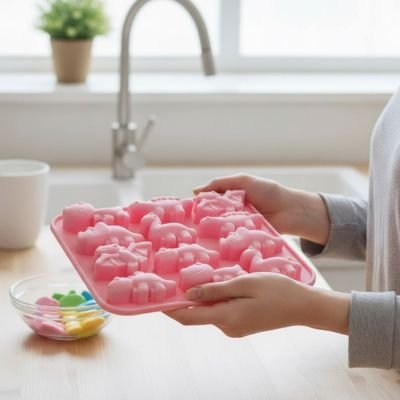 Présentation de Moule silicone rose  avec motifs dinosaures