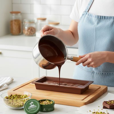 Remplissage de Moule silicone avec la préparation chocotée