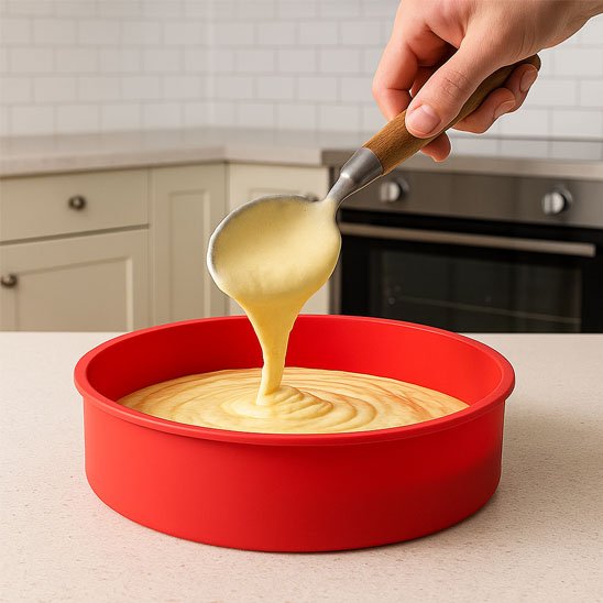 Remplissage de Moules en silicone avec pâte de gâteau
