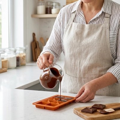 Remplissage Moule tablette chocolat avec crème chocolatée