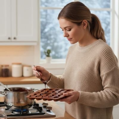Remplissage Moules en silicone  brun de pâte chocolatée