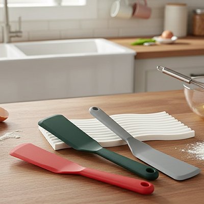 Trois différentes couleurs Spatule en silicone​ rouge, verte, grise